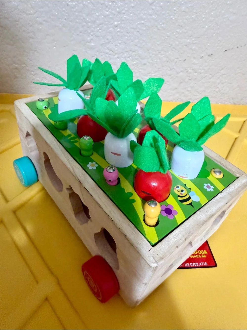 Wooden Montessori Pull-Along Shape Sorter & Vegetable Harvest Learning Toy Set